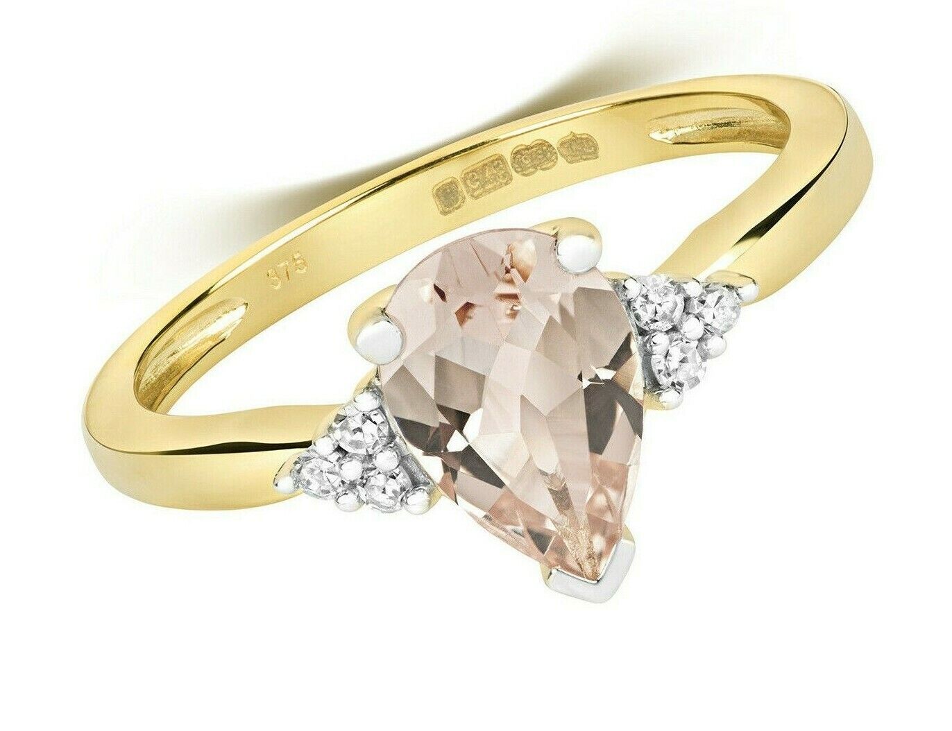 Real Morganite and Diamond Ring 9ct Yellow Gold Pear Solitaire Size JKLMNOPQ