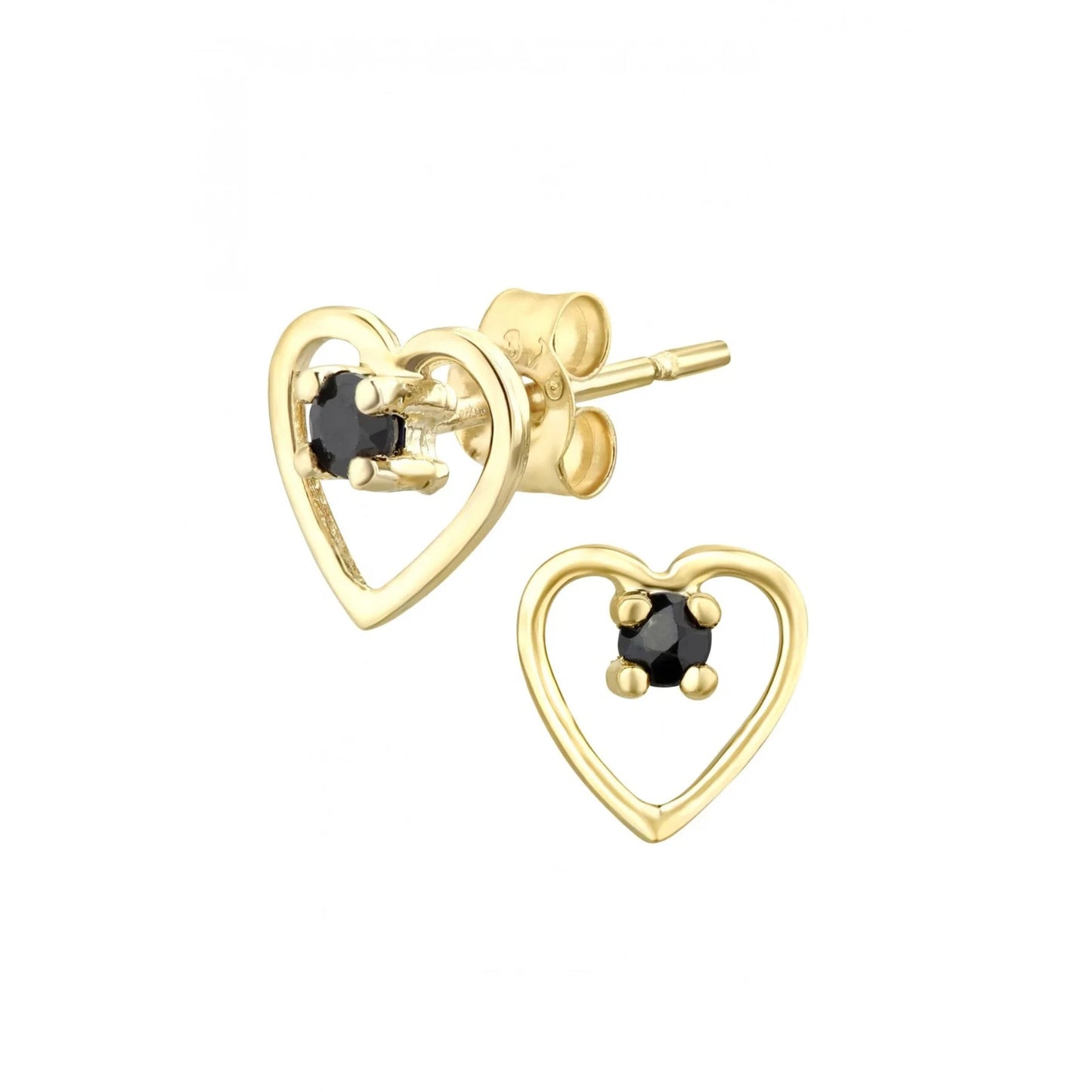 Natural Sapphire Heart Stud Earrings Princess Cut 9ct Yellow Gold Hallmarked