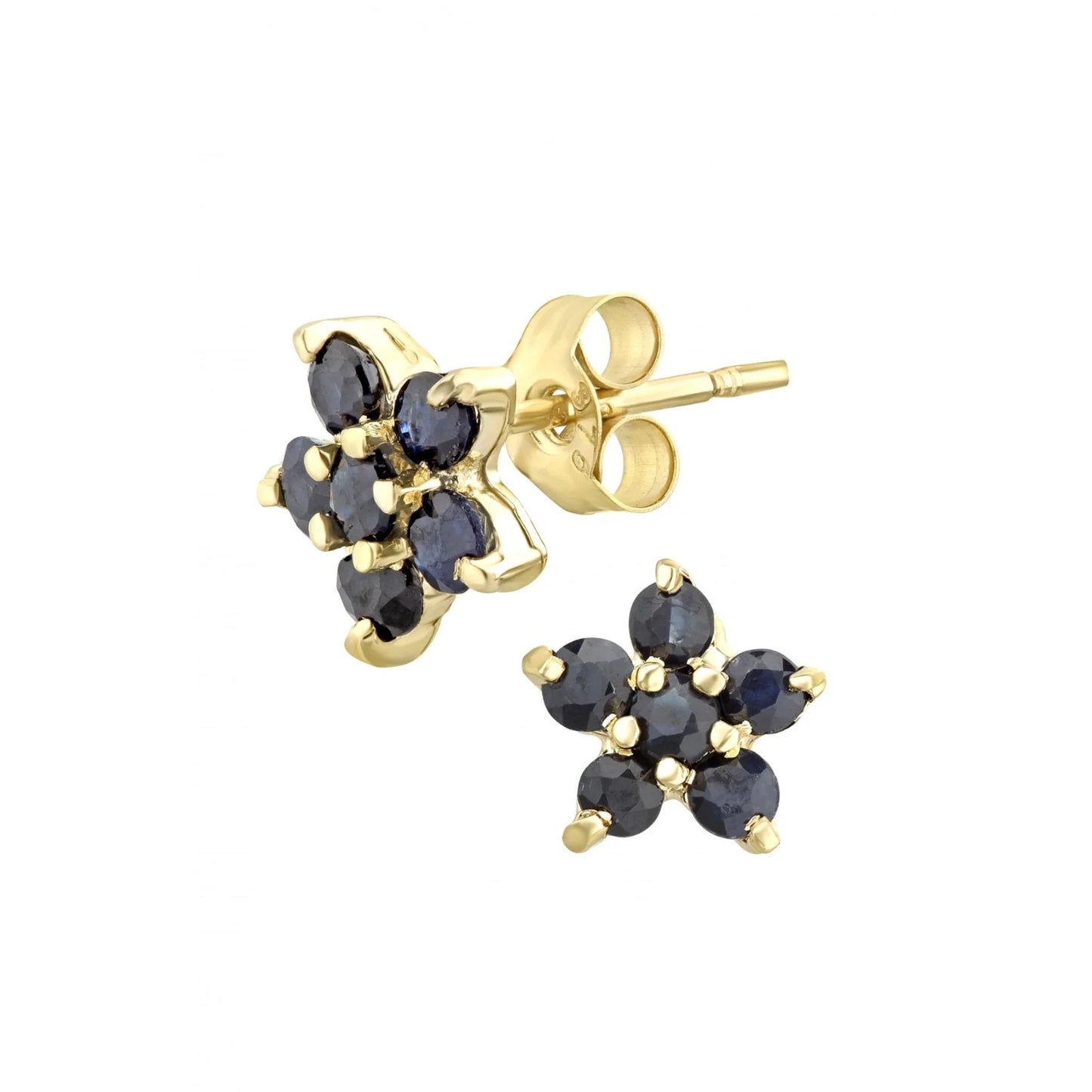 Natural Sapphire Flower Cluster Stud Earrings 9ct Yellow Gold Hallmarked