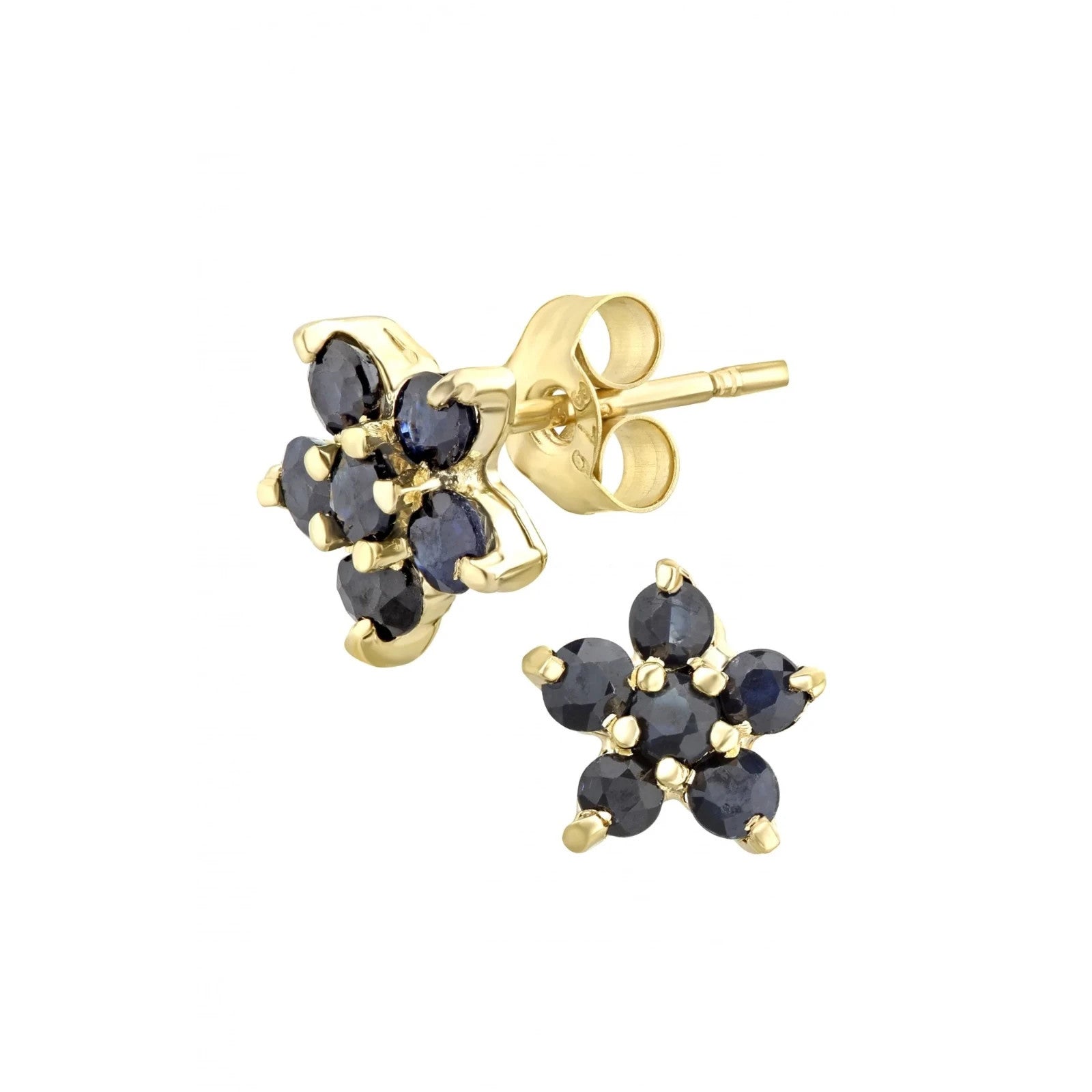 Natural Sapphire Flower Cluster Stud Earrings 9ct Yellow Gold Hallmarked