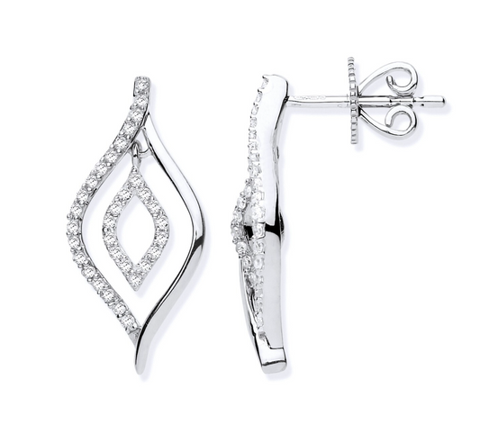 9ct White Gold 0.25ct Diamond Leaf Drop Earrings Length 20.6mm Hallmarked