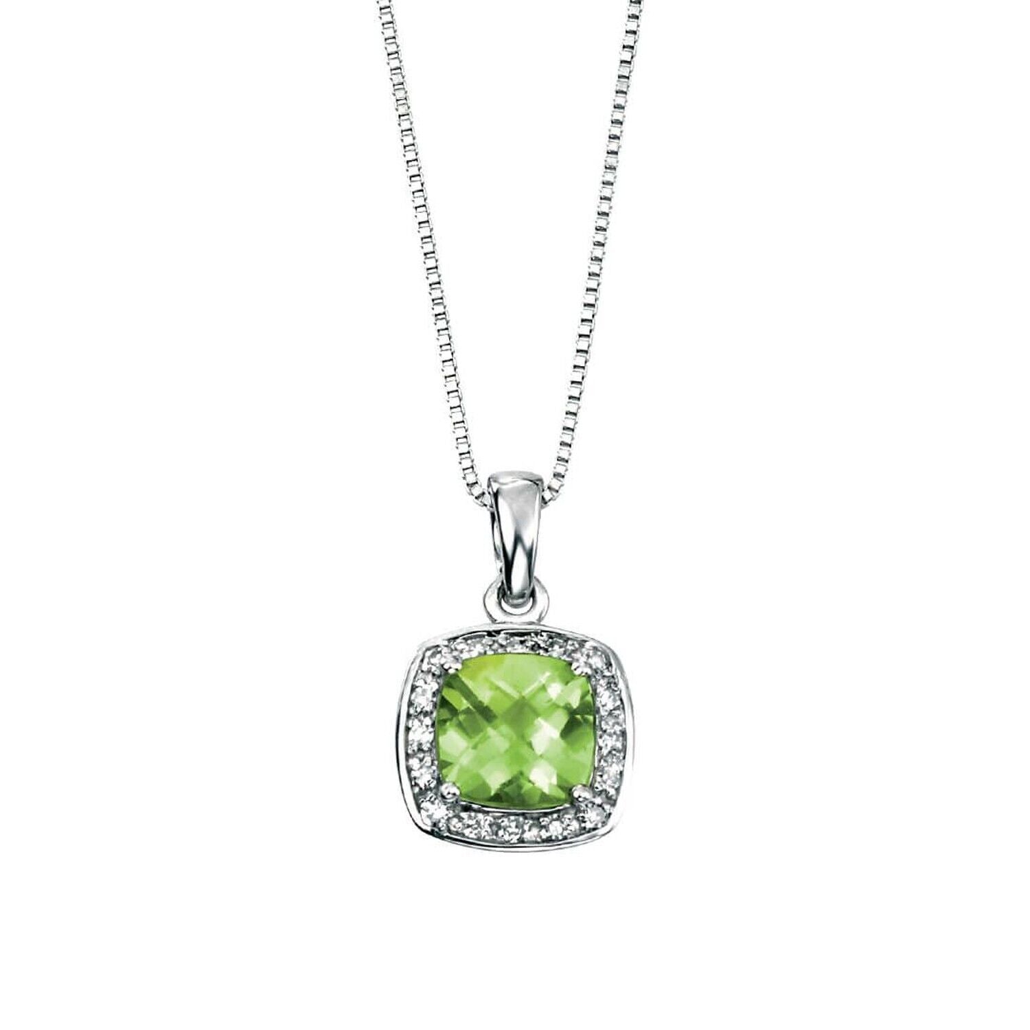 Real Peridot and Diamond Set White Gold Pendant Earrings 16 18 or 20" Chain