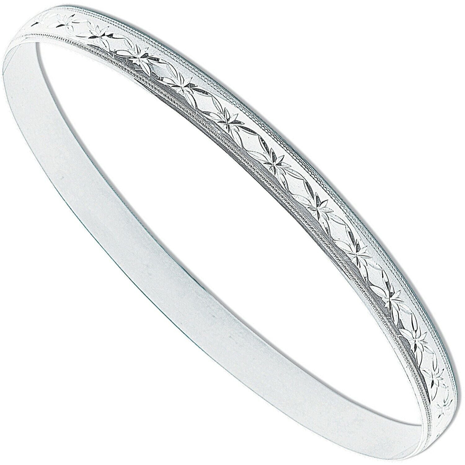 Sterling Silver 6mm Diamond Cut D-Shaped Slave Bangle