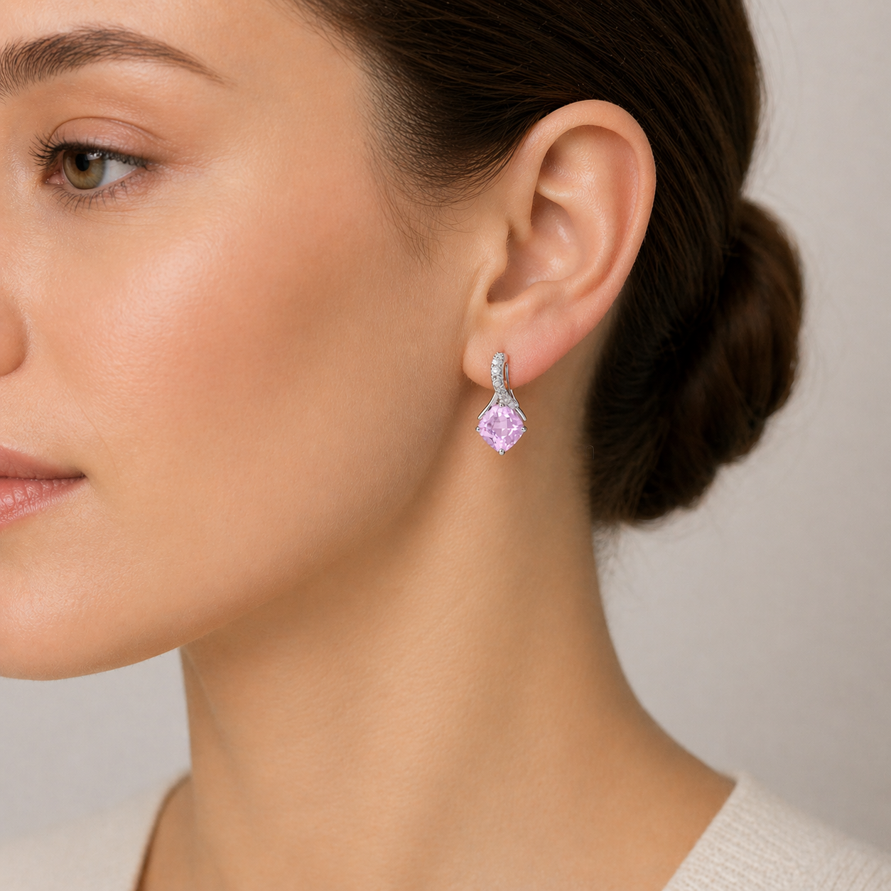 Pink Sapphire and Diamond Earrings Solid White Gold Cushion Drops Hallmarked