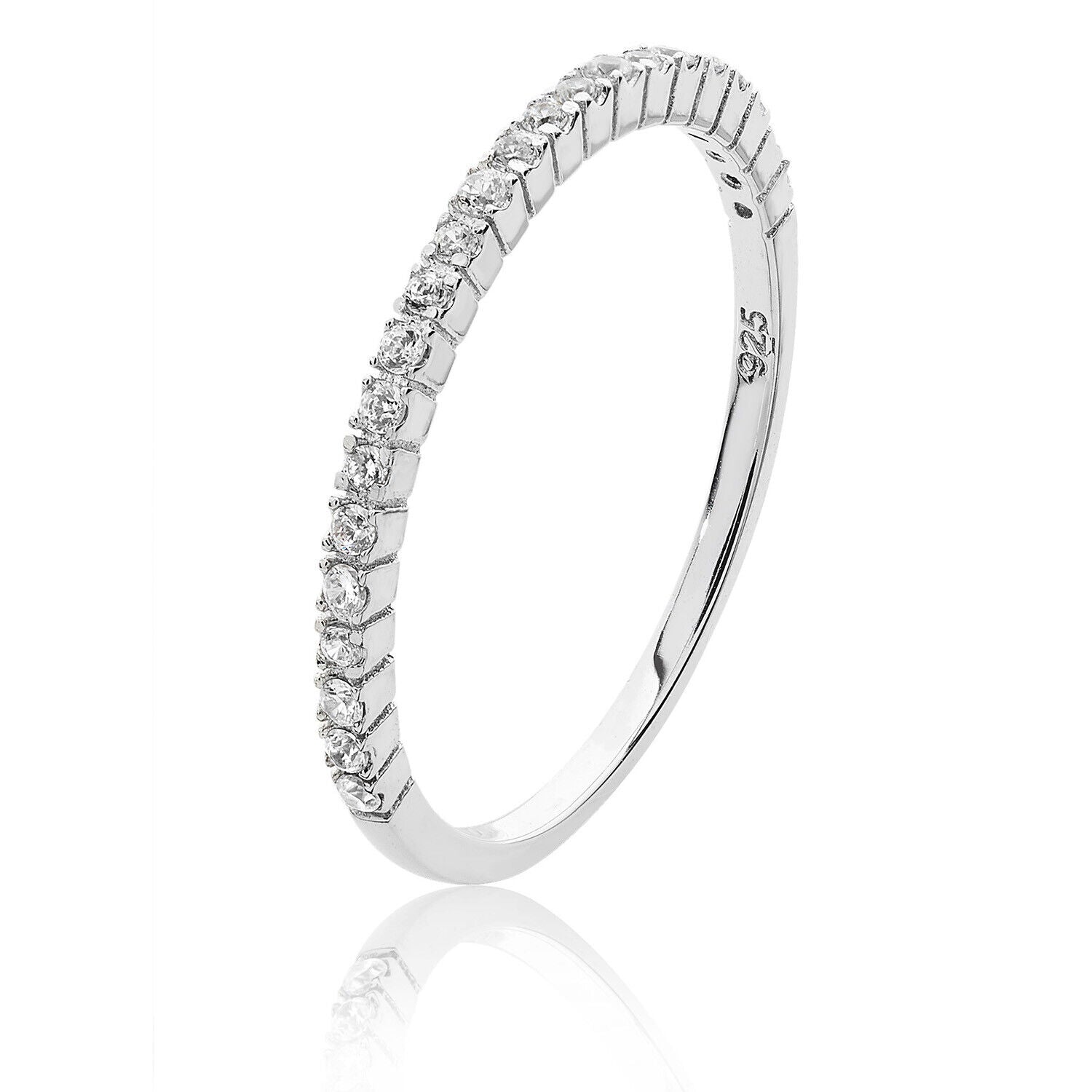 Sterling Silver Half Eternity Ring Micro Set 2mm Wide 925 Hallmark Rhodium