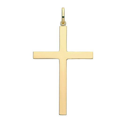 9ct Yellow Gold Plain Cross Pendant 47 x 32mm Large Size Religious Christianity