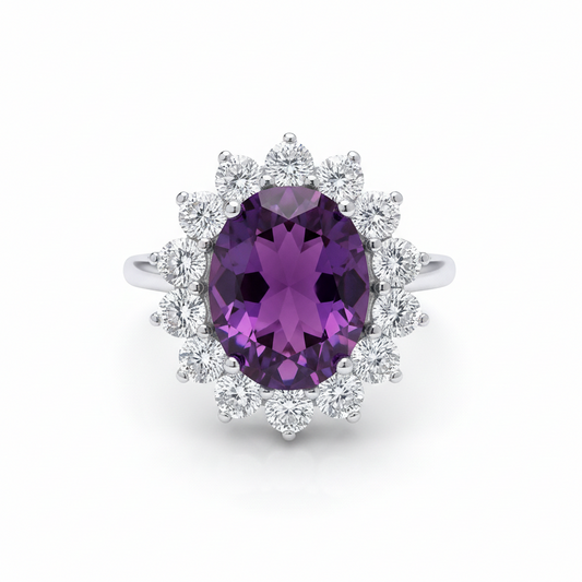 Sterling Silver Large Amethyst Ring Cluster Engagement 925 Hallmark Size K-S