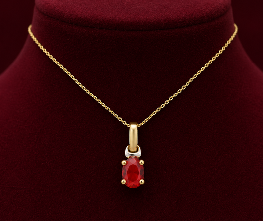Ruby Oval Solitaire Pendant Solid Yellow Gold 18" 46cm Length Chain