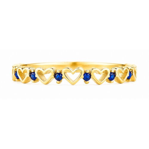 9k Yellow Gold Blue Sapphire Heart Eternity Stacking Band Ring Sizes KLMNOPQRS