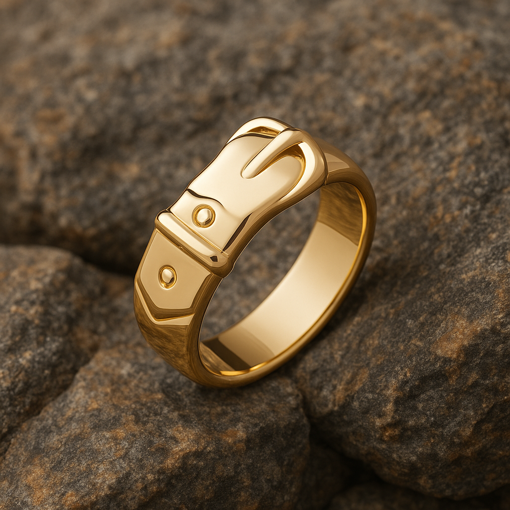 Men's Plain Buckle Ring 18ct Yellow Gold on Solid Sterling Silver Size R - Z+1