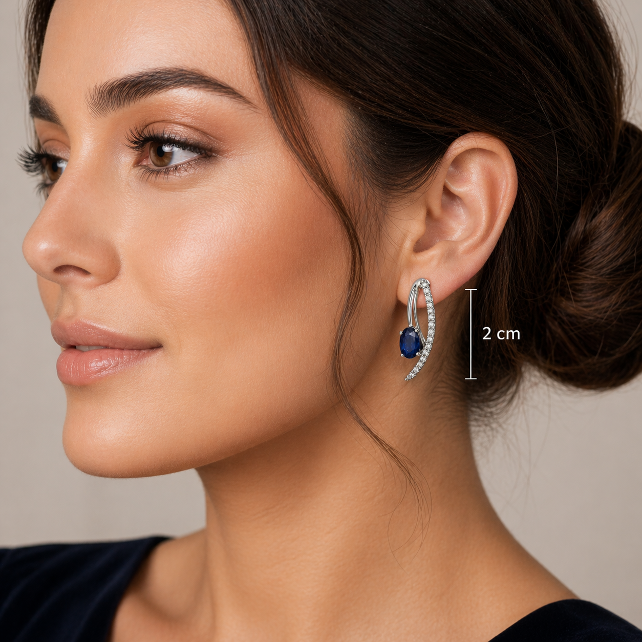 Oval Natural Blue Sapphire and Diamond Stud Earrings 9ct White Gold Omega Clip
