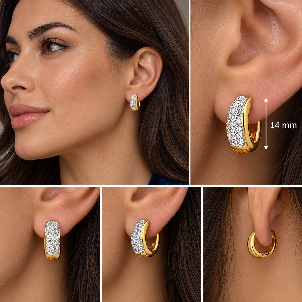 Real Diamond Huggie Hoop Earrings 9ct Yellow Gold 14mm Diameter 0.42ctw Diamonds