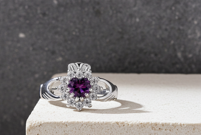 Amethyst Claddagh Ring Solid Sterling Silver 925 Hallmark
