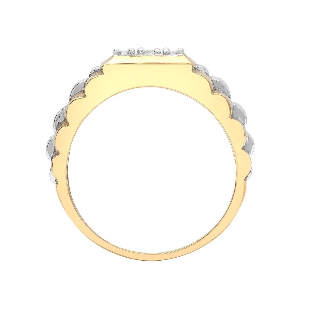 9ct White And Yellow Gold Gents Natural Diamond Ring Signet Pinky Hallmarked