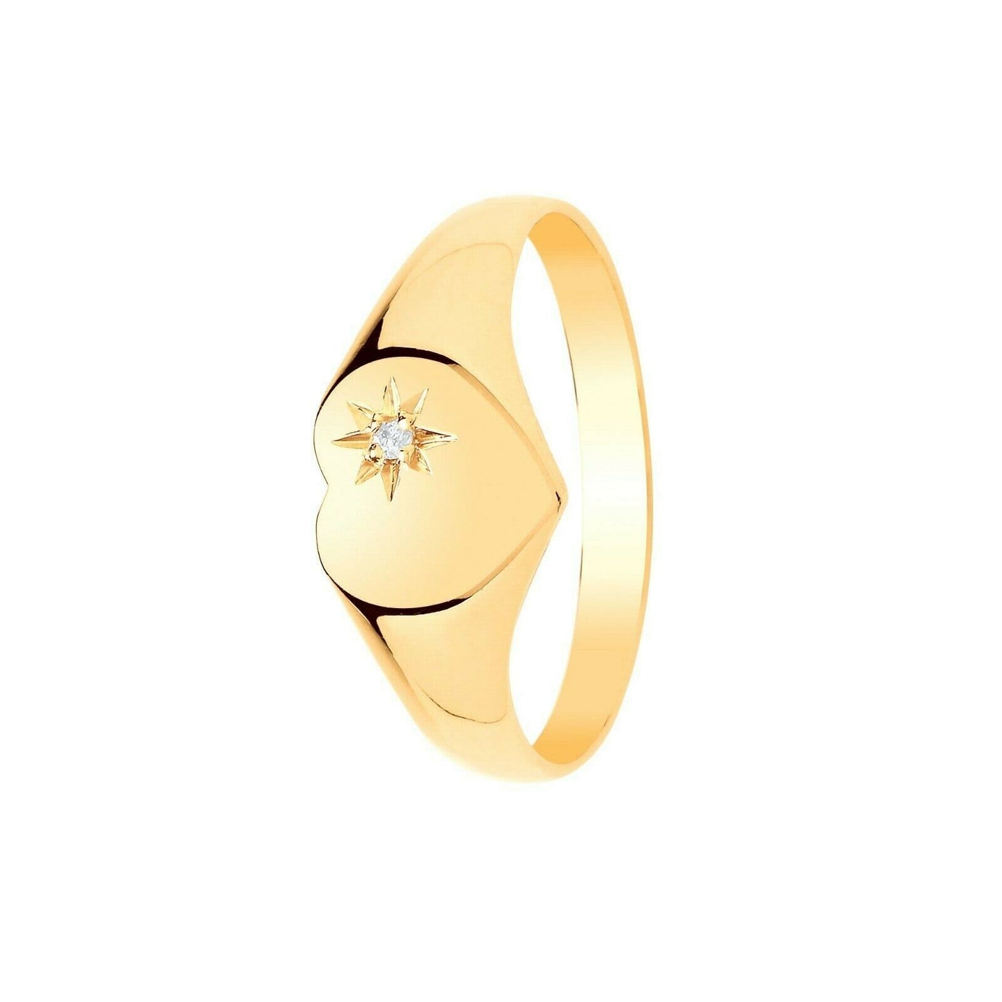 Ladies Diamond Signet Ring Solid 9ct Yellow Gold Heart Fully Hallmarked