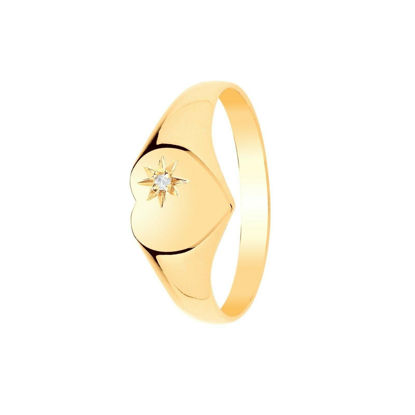 Ladies Diamond Signet Ring Solid 9ct Yellow Gold Heart Fully Hallmarked