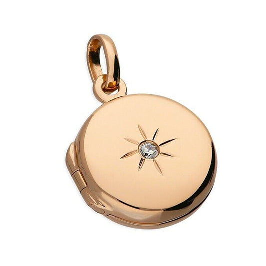 April Birthstone Silver Locket 18ct Rose Gold Plated 18" Chain