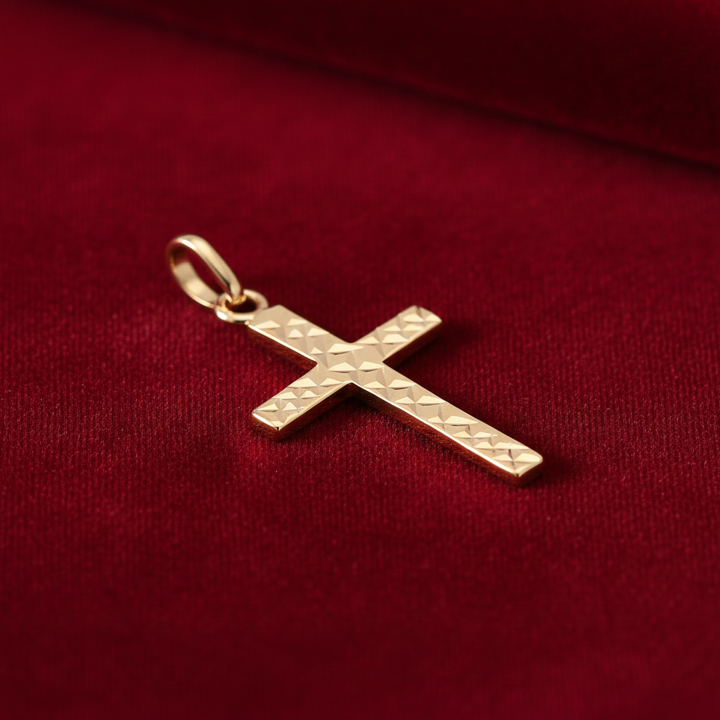 18ct Gold Cross Pendant Diamond Cut on Solid Sterling Silver 925 Hallmark 26mm