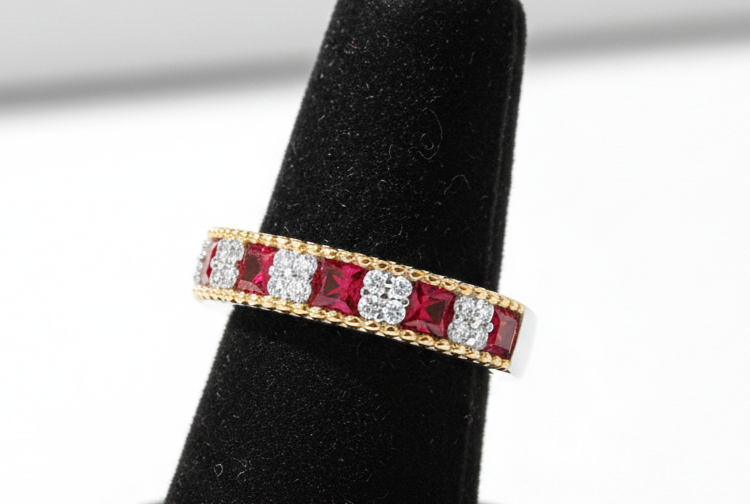 Sterling Silver Ruby Eternity Ring 18ct Gold Detail 925 Hallmark Size K - S