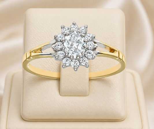 Ladies Oval Cluster Ring Solid 9ct Yellow Gold Hallmarked Sizes HIJKLMNOPQRSTUV