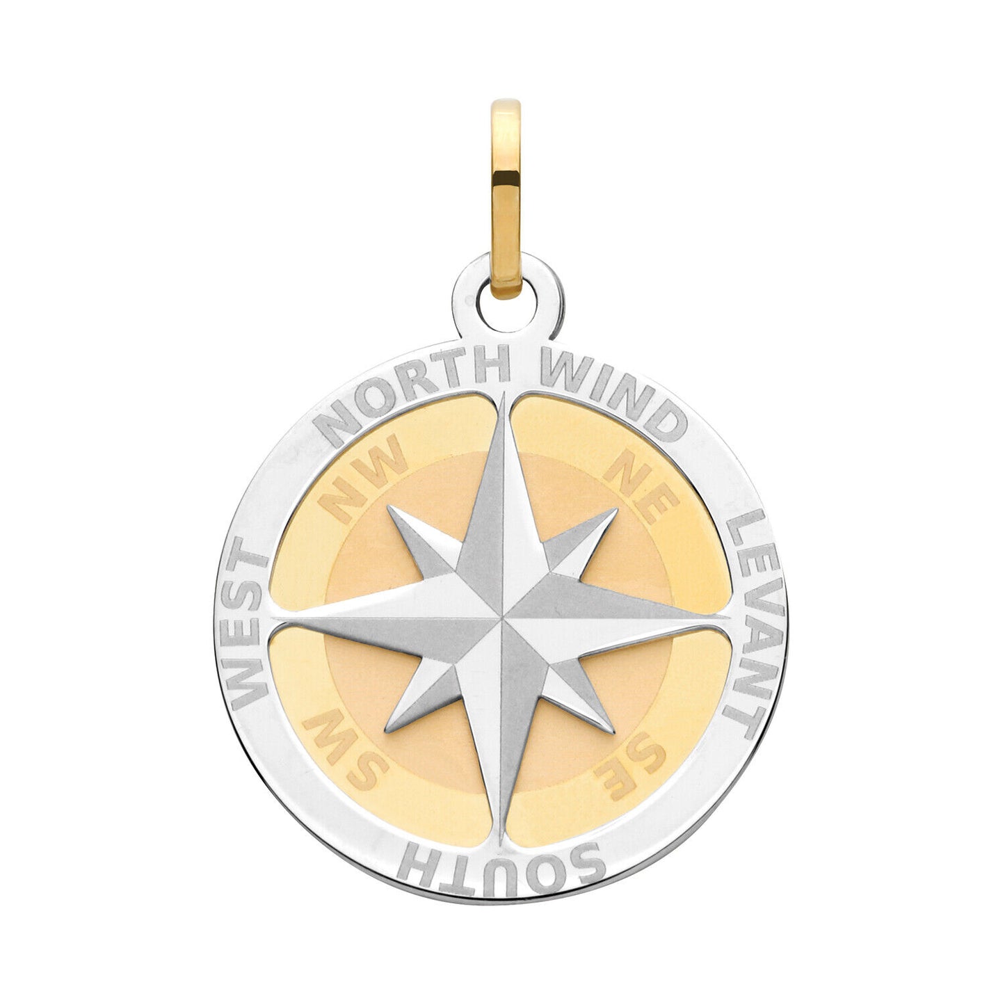 Gold Compass Rose Pendant Yellow & White Gold 28mm x 19mm British Made