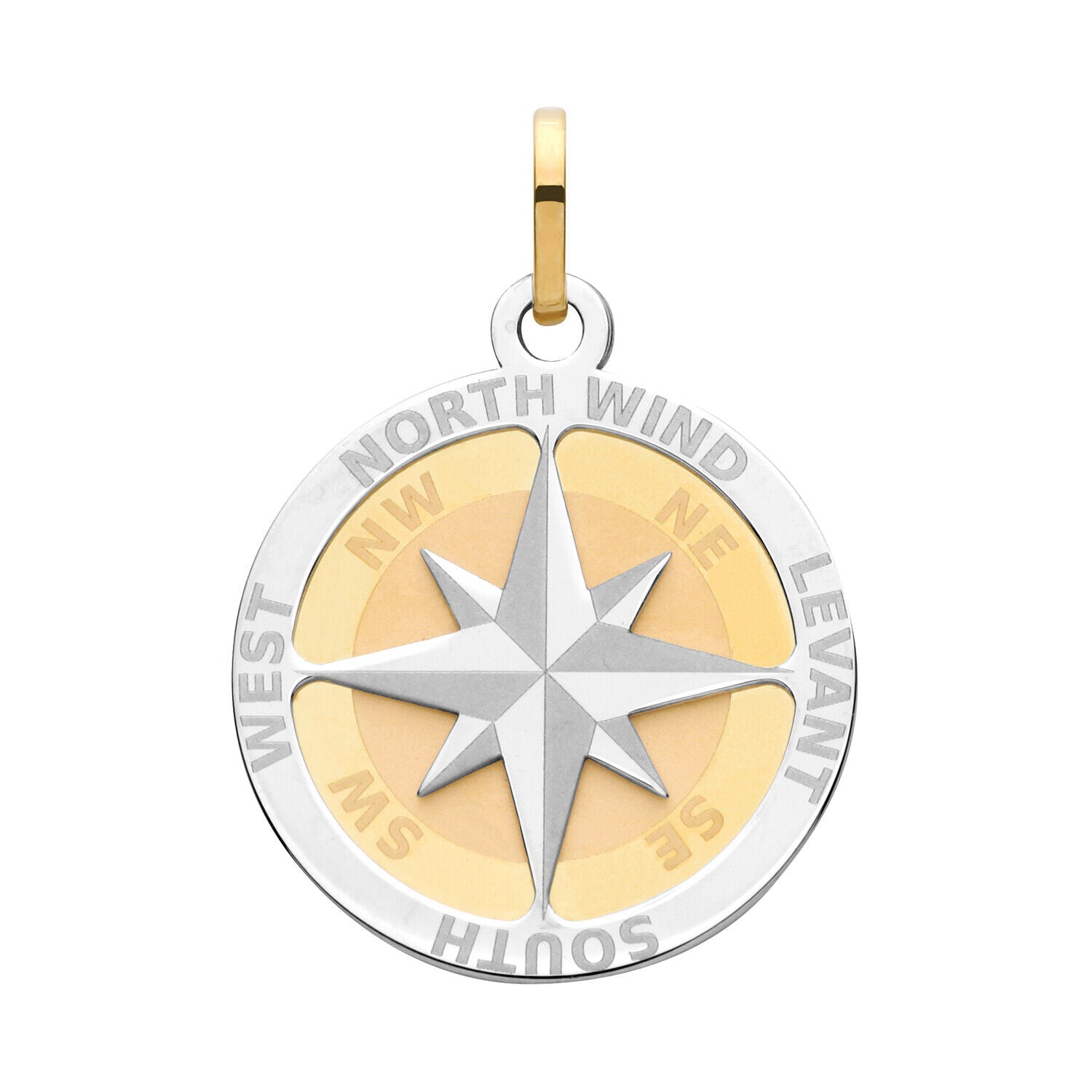 Gold Compass Rose Pendant Yellow & White Gold 28mm x 19mm British Made