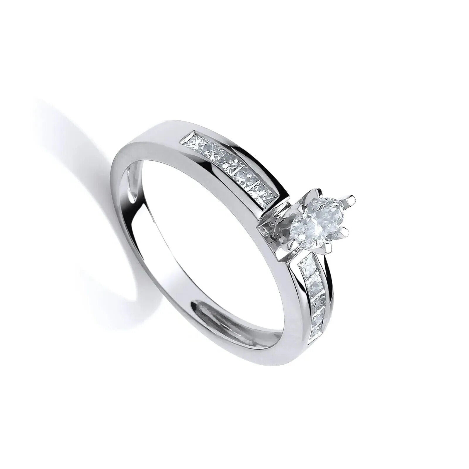 Real Diamond Marquise Solitaire Ring 18ct White Gold 0.50 Diamond Carat Weight 