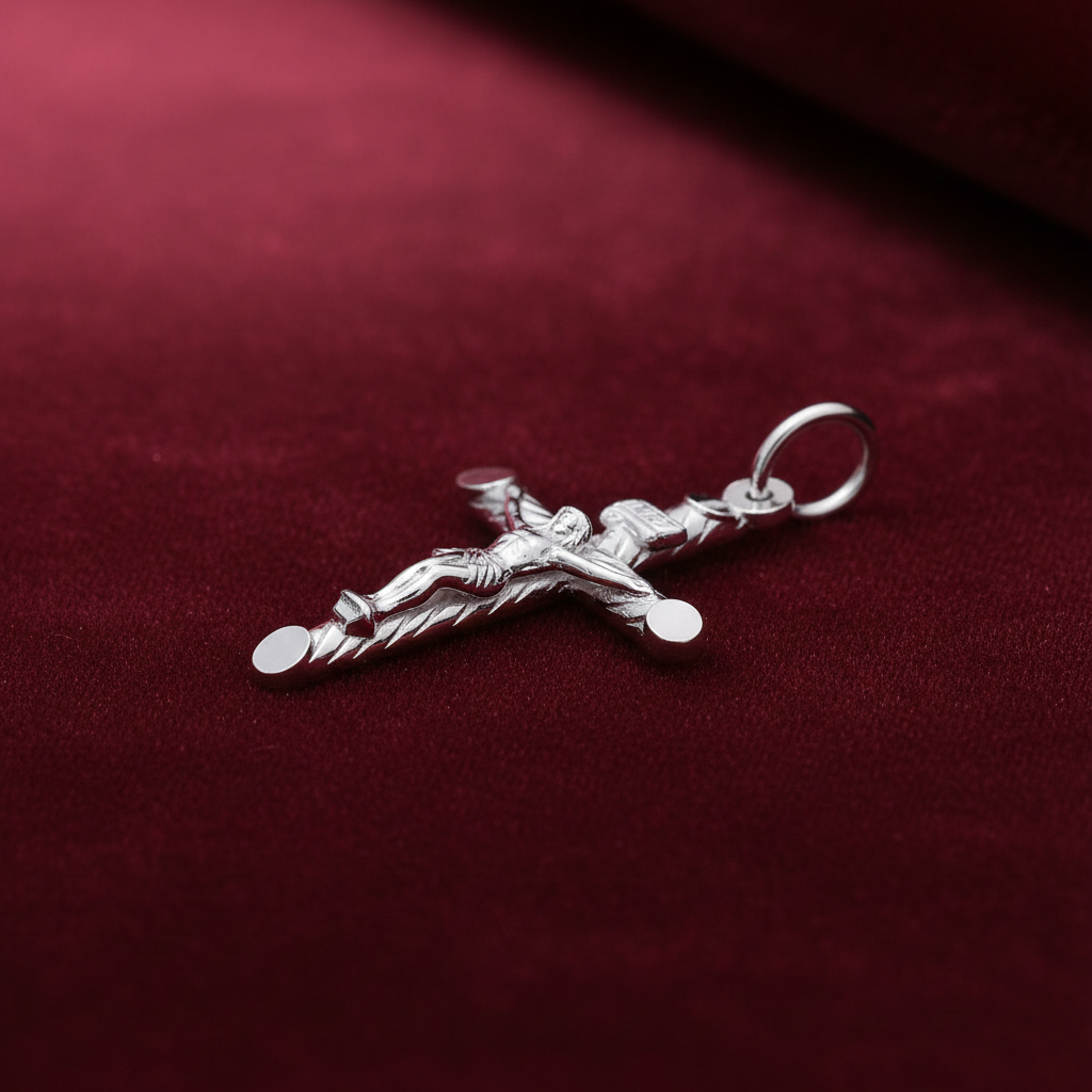 Sterling Silver Twisted Crucifix Pendant 925 Hallmark 40mm Rhodium Finish