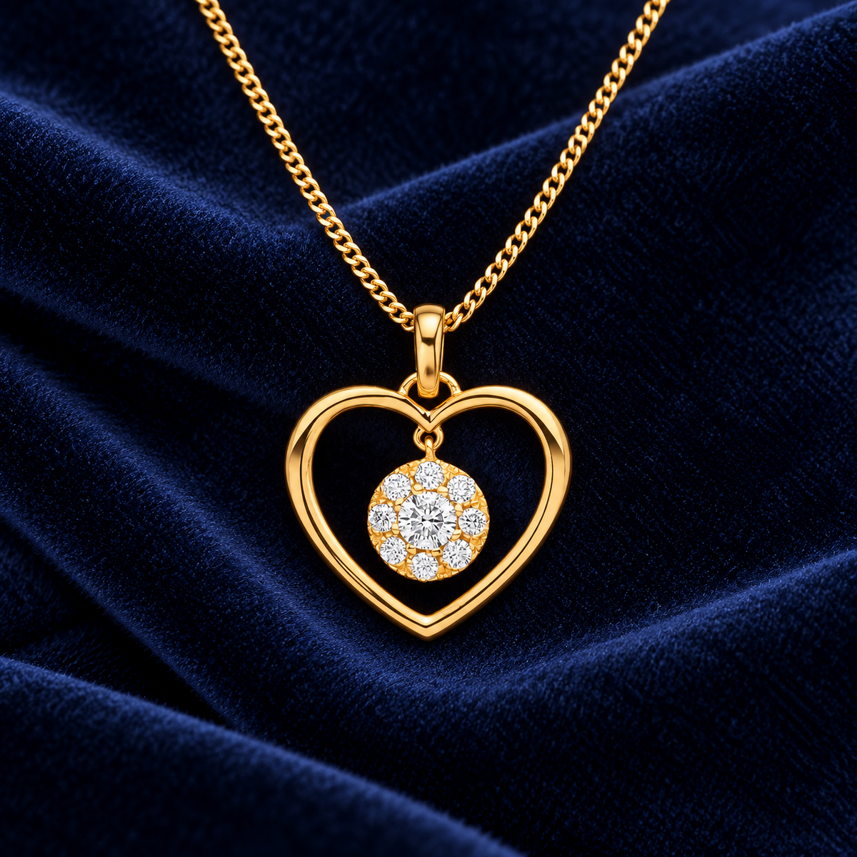 Real Diamond Heart Pendant Necklace 9ct Yellow Gold 18" Chain 0.30ctw Diamonds