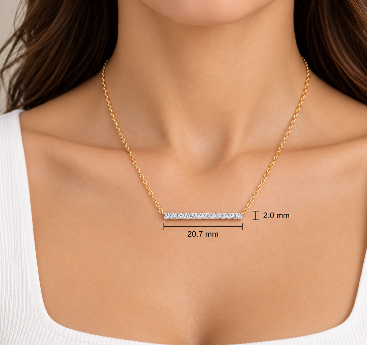 Real Diamond Bar Pendant Necklace 9ct Yellow Gold 16 - 17"