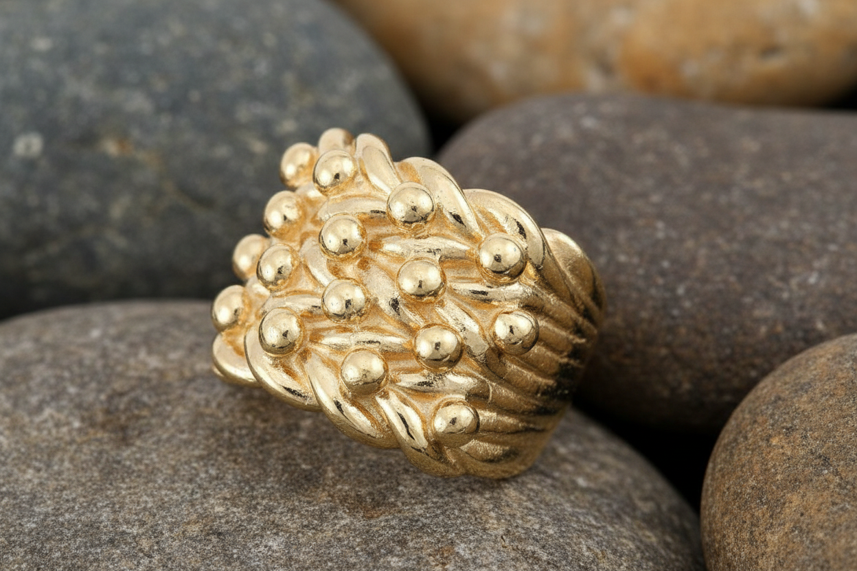 Yellow Gold Keeper Ring 4 Row Solid VERY Heavy 9 Carat Hallmark British made