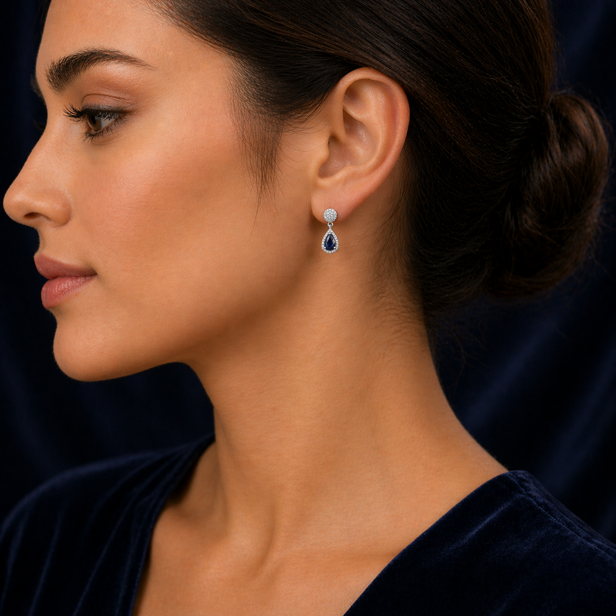Natural Sapphire and Diamond Earrings Solid 18ct White Gold Teardrop Hallmarked