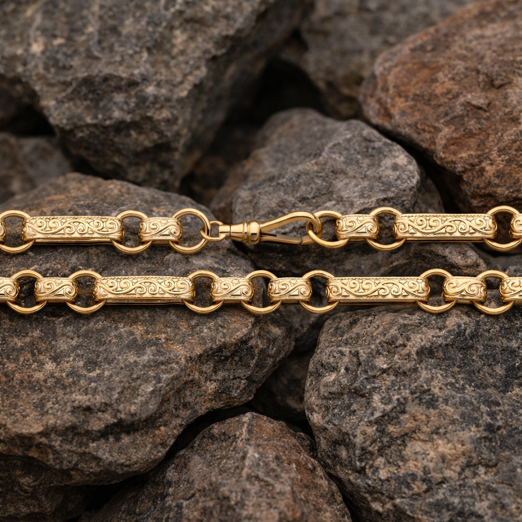 Flat Patterned Belcher Chain 18ct Gold Solid Silver 18" British Made Hallmark