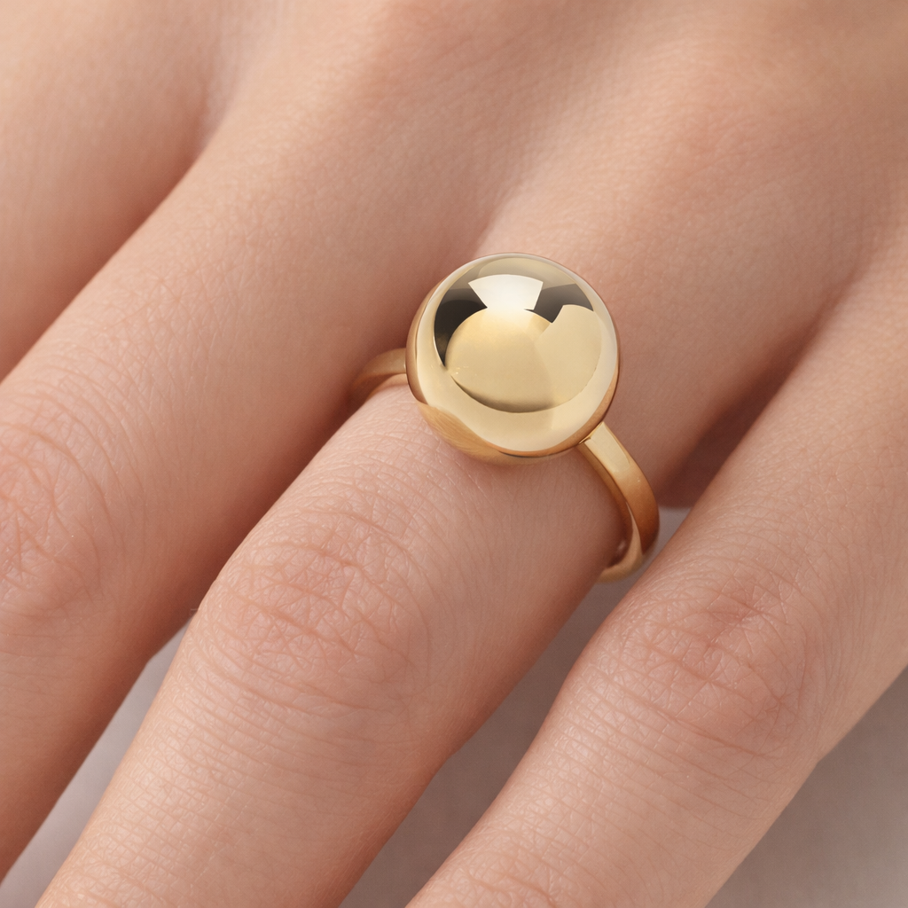 Yellow Gold 12mm Ball Ring on Sterling Silver 925 Hallmark Sizes K - S