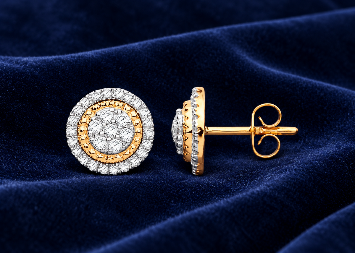 Real Diamond Circles Earrings 9ct Yellow Gold 9.6mm Wide 0.36ctw Mined Diamonds