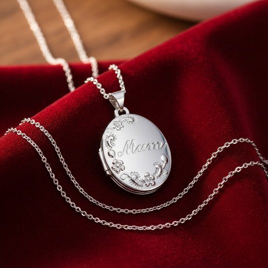 Sterling Silver Mum Oval Locket Flower Design 925 Hallmark 18" Chain Mothers Day