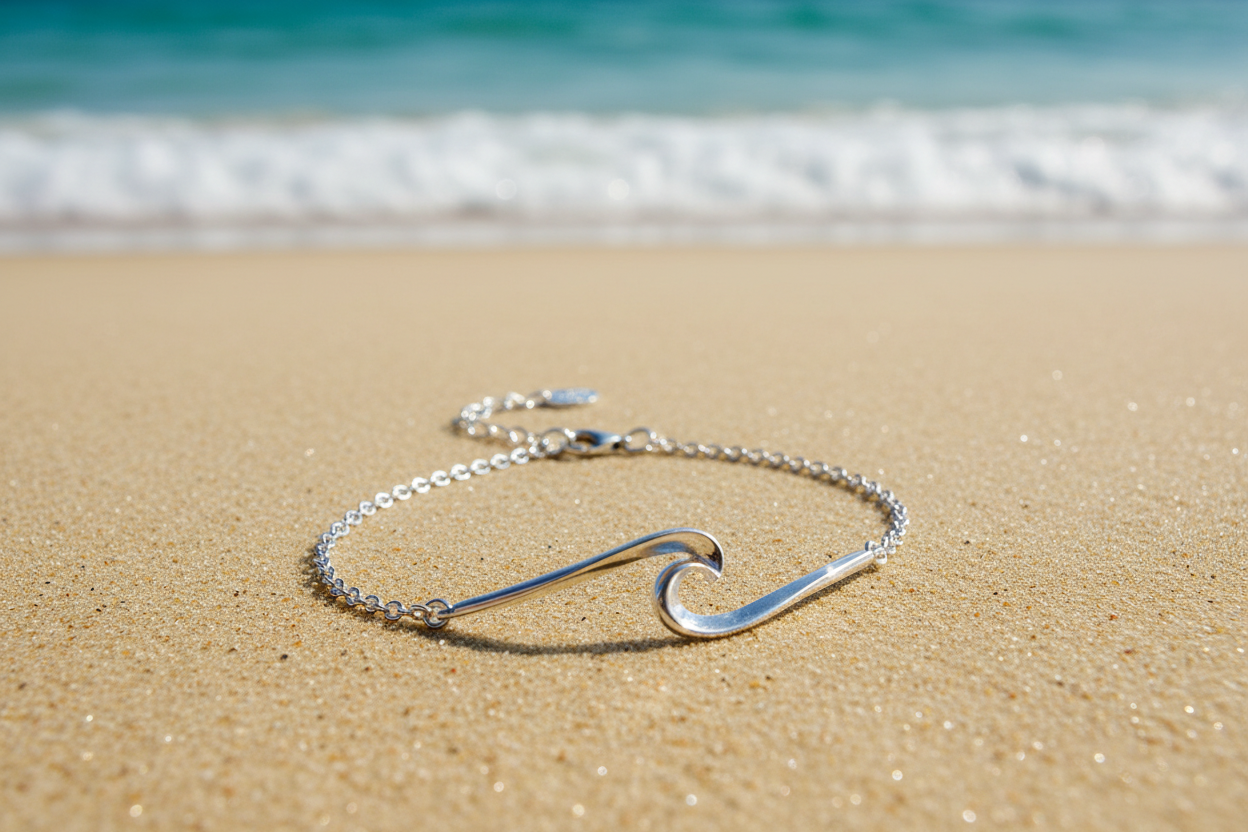 Silver Atlantic Wave Bracelet Solid Sterling Silver Hallmark Luxury Box