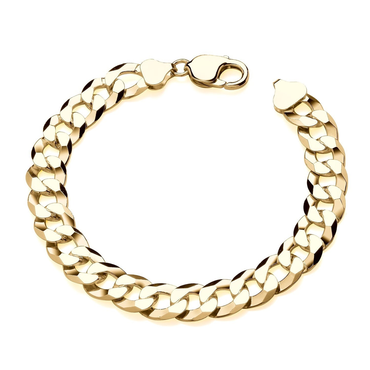 18ct Gold Men's Curb Bracelet on Solid Silver 11mm Wide British Made Hallmarked