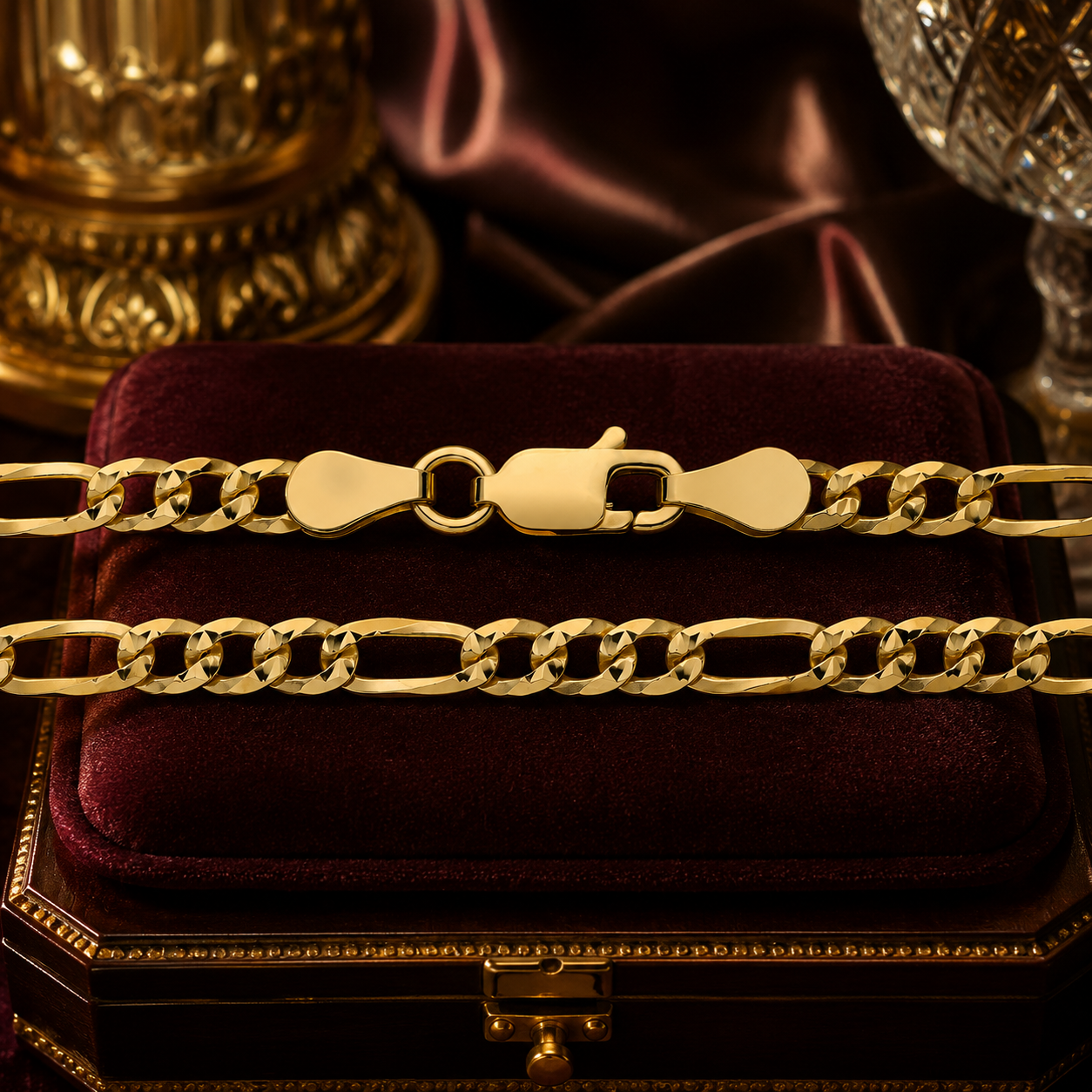 18ct Gold Pave Figaro Chain on Solid Silver Hallmarked 3.5mm wide 20" 8.5 grams