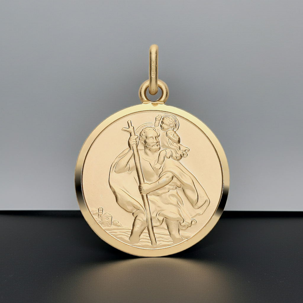 18ct Gold St Christopher Pendant on Solid Sterling Silver 925 Hallmark 20mm