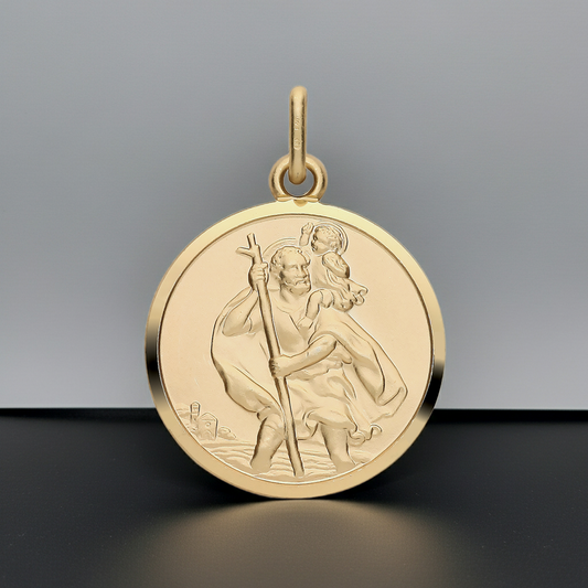18ct Gold St Christopher Pendant on Solid Sterling Silver 925 Hallmark 20mm