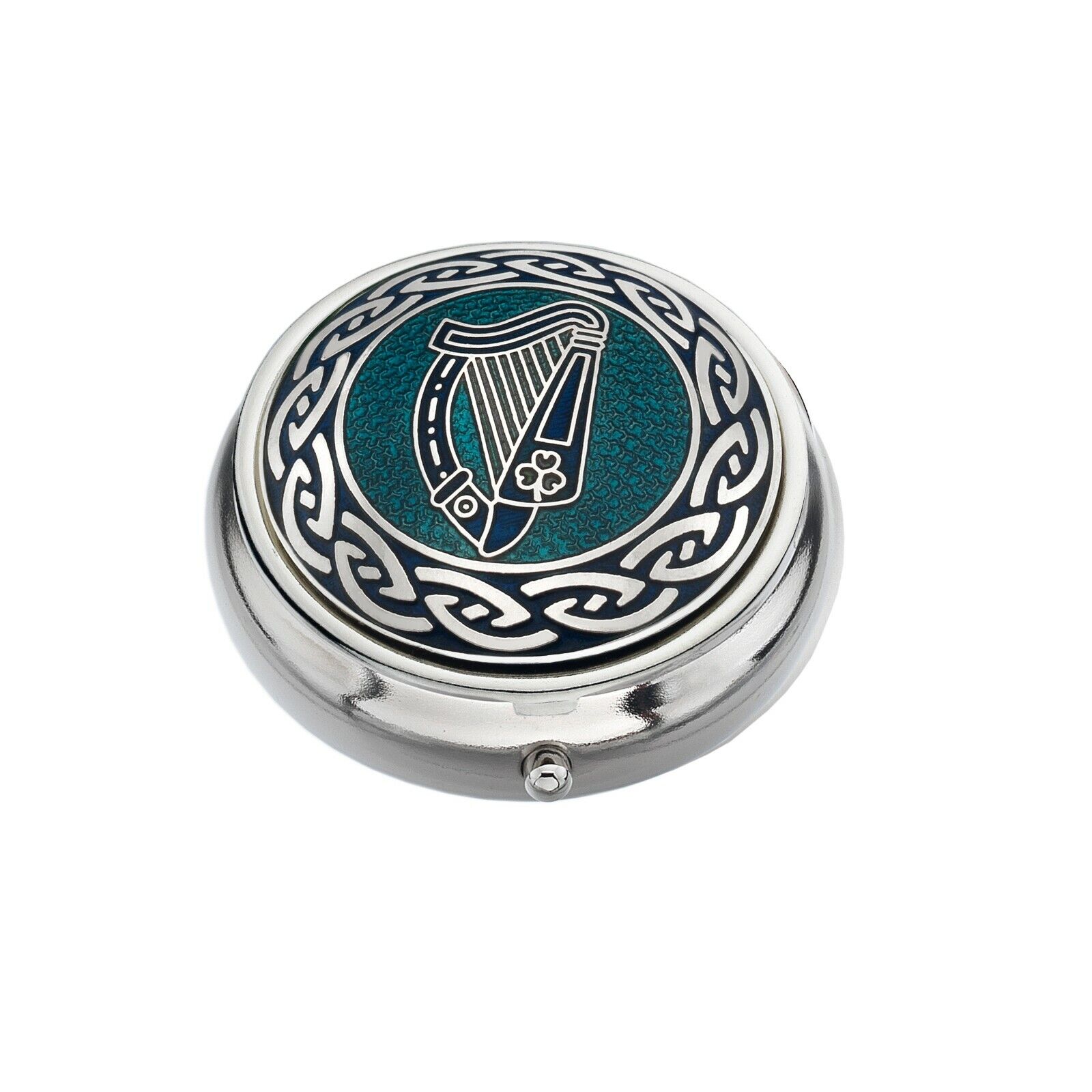 Pillbox Silver Plated Celtic Irish Harp Blue Brand New and Boxed