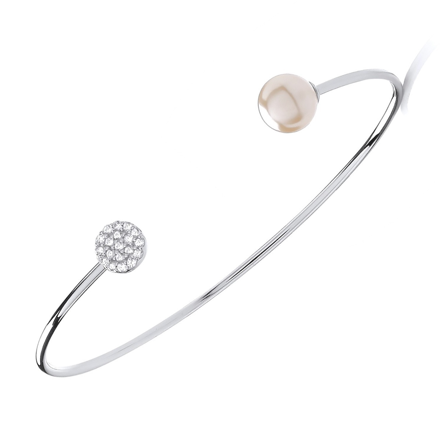 Ladies Sterling Silver Pearl Torque Bangle 925 Hallmark Cuff Bracelet