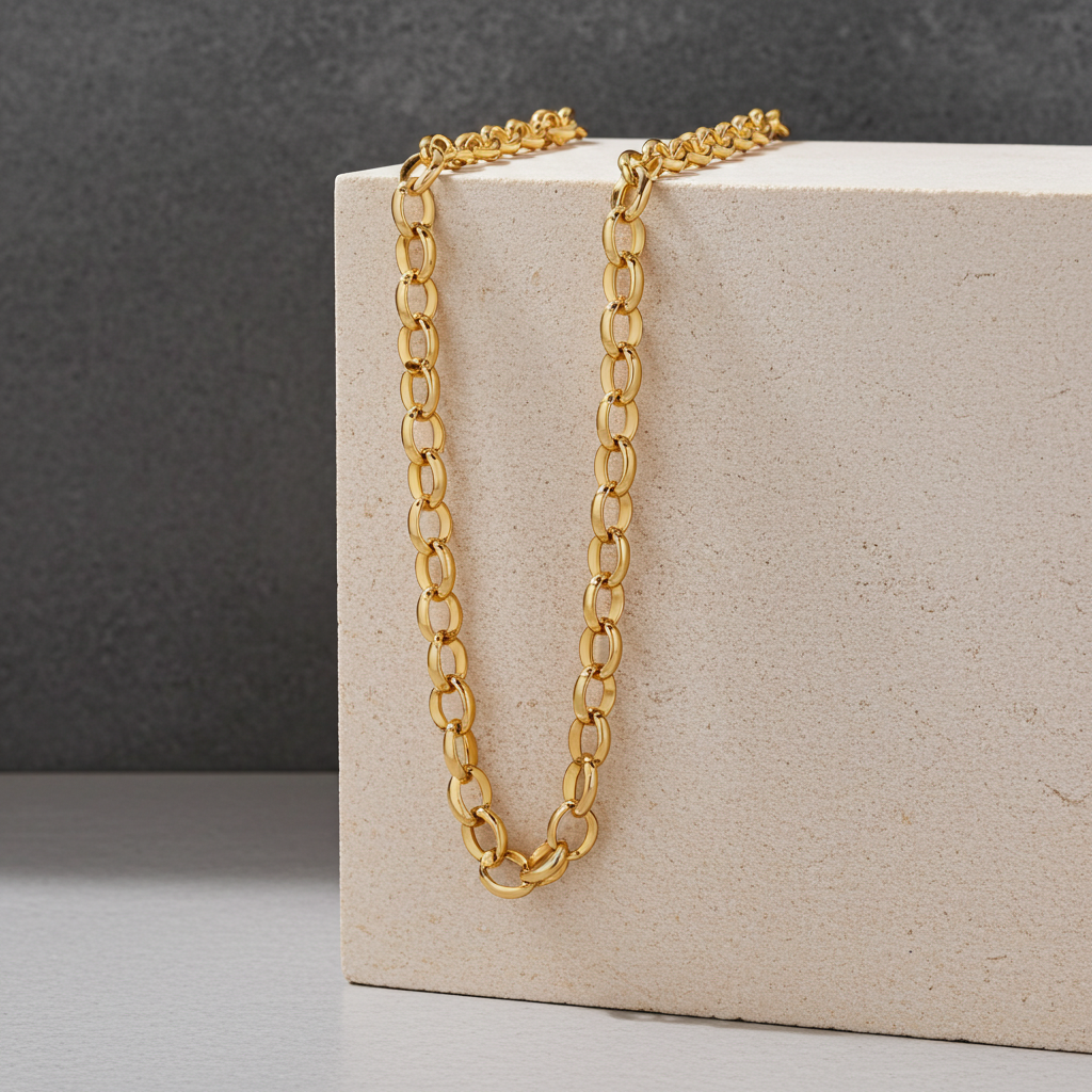 18ct Gold Round Belcher Chain on Solid Silver 24" Hallmarked 4mm Wide