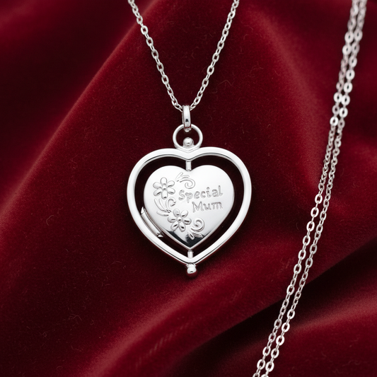 Special Mum Locket Spinning Heart Solid 925 Sterling Silver 18" Chain