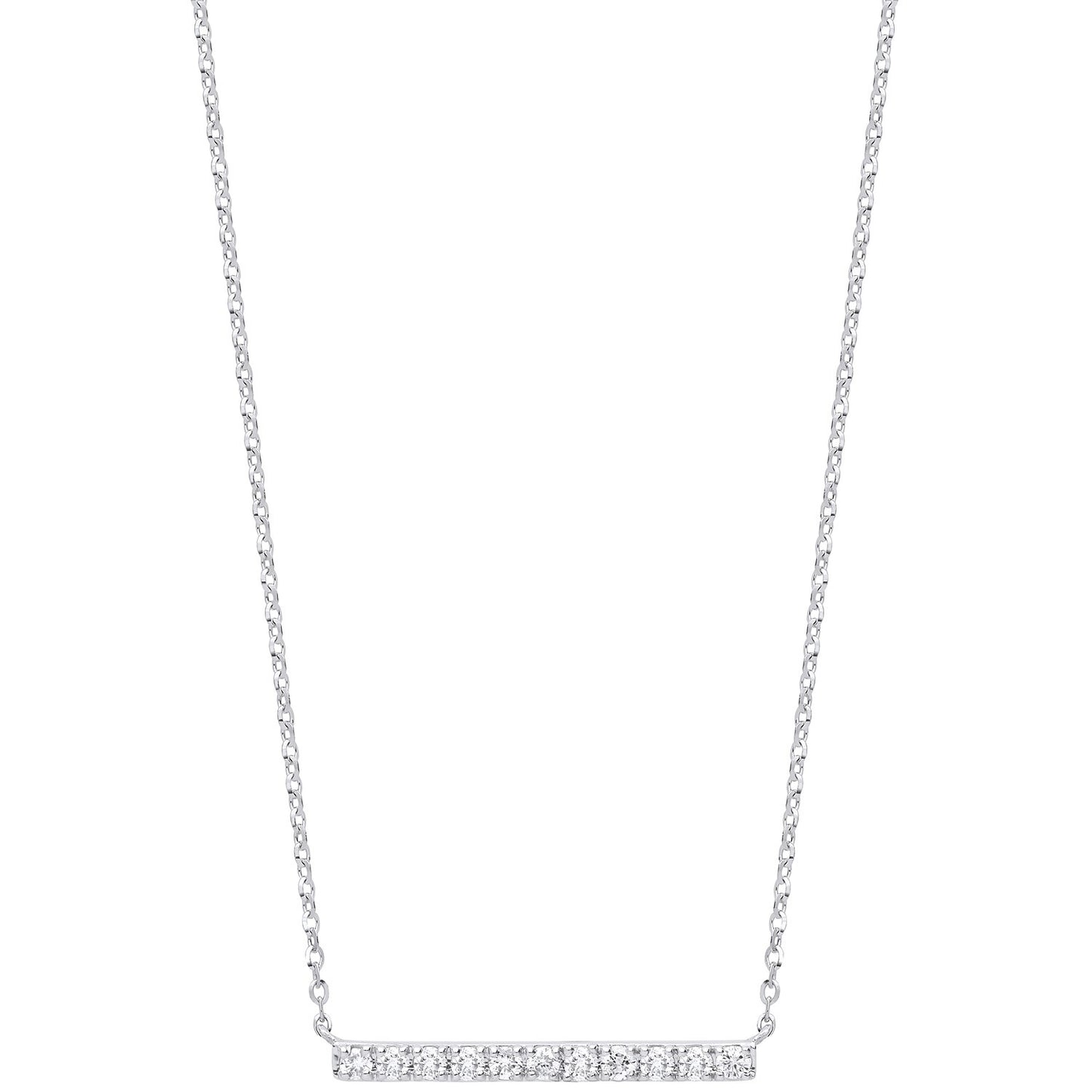 9ct White Gold 0.20ct Diamond Bar Necklace (18in/45cm) Chain Adjustable 16" 17"