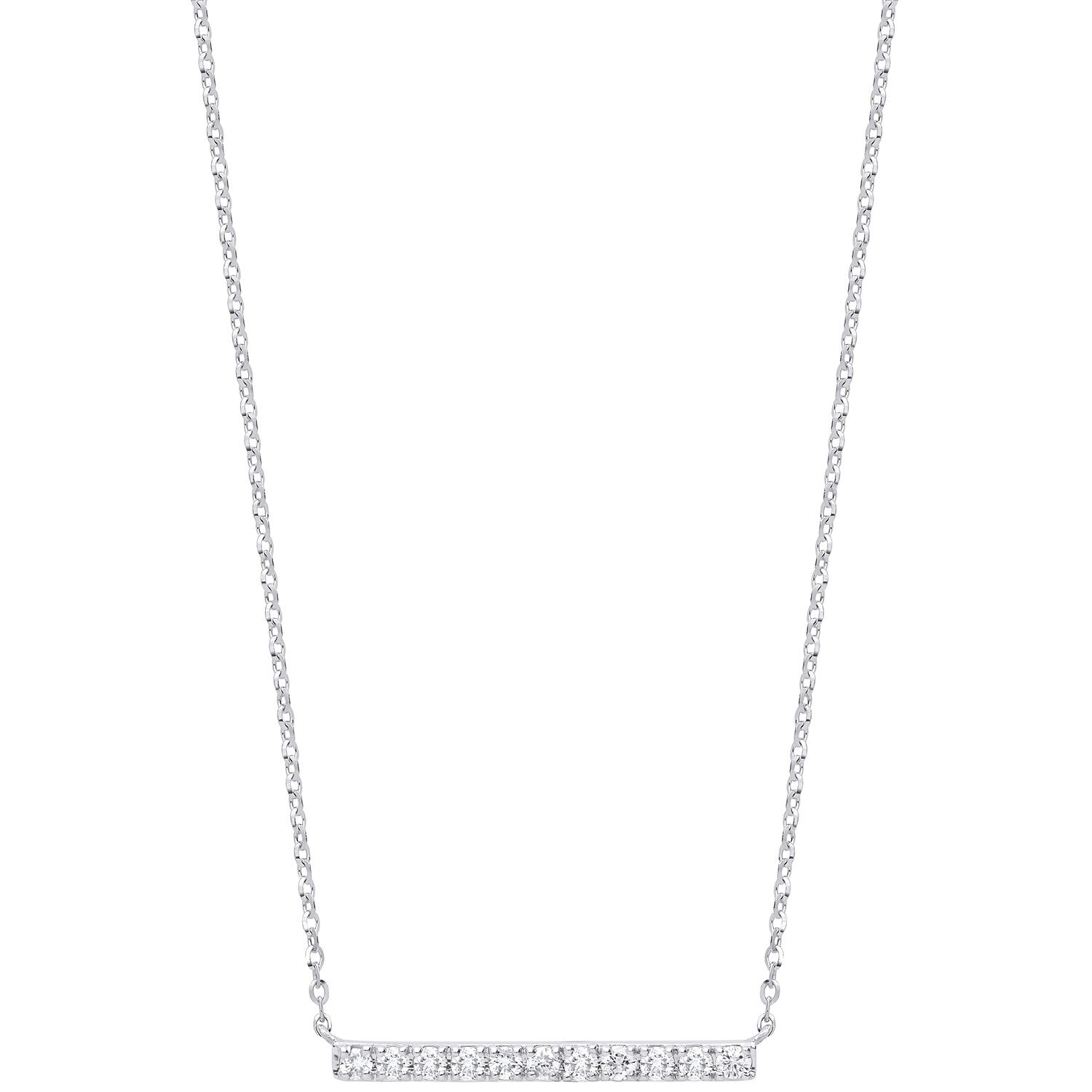 9ct White Gold 0.20ct Diamond Bar Necklace (18in/45cm) Chain Adjustable 16" 17"