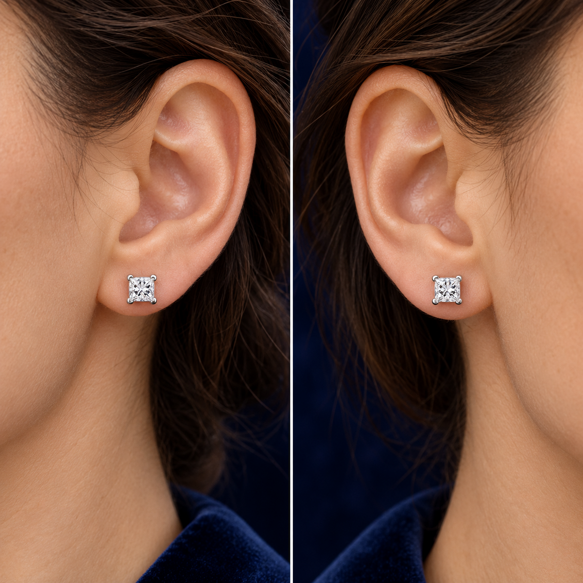 Square Diamond Solitaire Earrings 18ct White Gold 1.00ctw Princess Real Diamonds