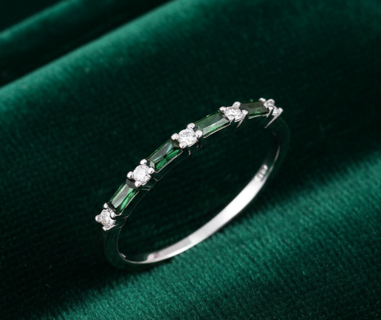 Sterling Silver Emerald Baguette Eternity Ring Anniversary Band 925 Size K-S