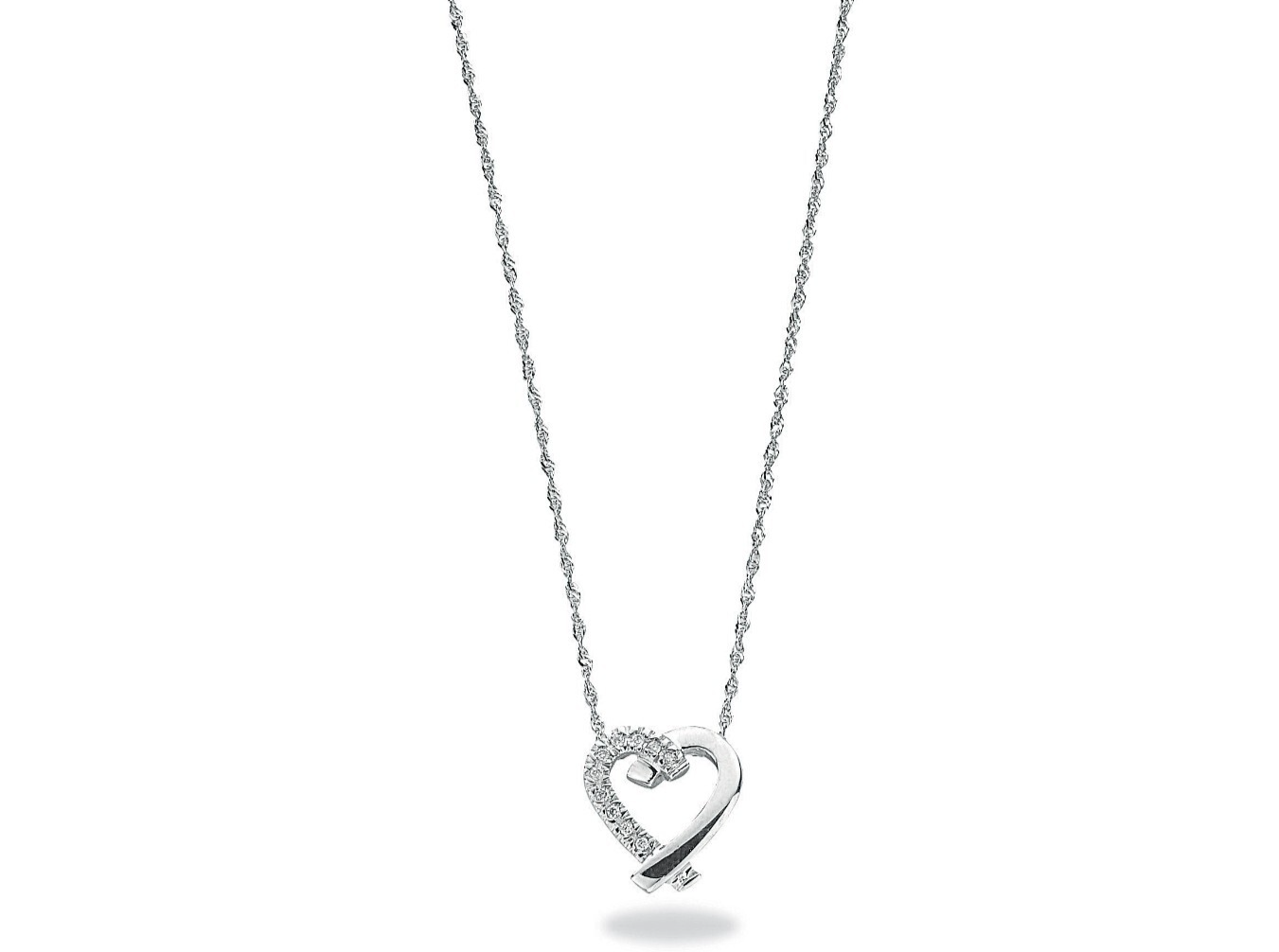 9ct White Gold 0.05ct Diamond Heart Pendant with 18in/45cm Chain Made in London